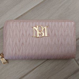 Badgley Mischka Pink Braid Quilted Faux Leather Zip Around Long Wallet.